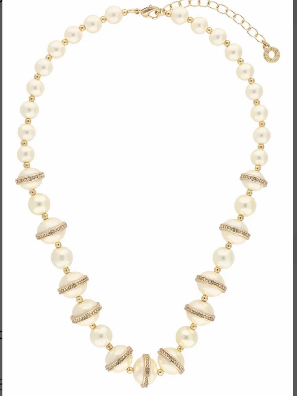 BNWT ANNE KLEIN LOVE TINSEL FAUX PEARL & PAVE CRYSTAL GOLD TONE NECKLACE
